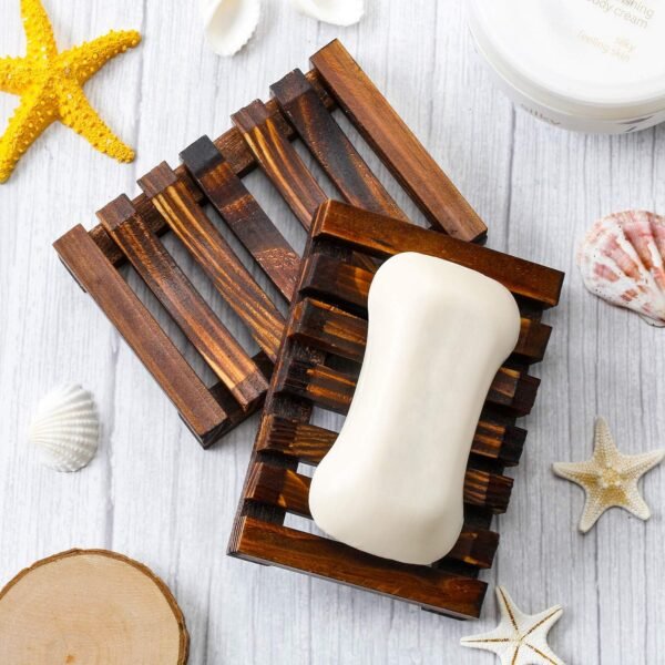 Honoson 5 Pieces Wooden Soap Dish Holder Tray, Wood Soap Holder, Bar Soap Holder for Shower, Soap Tray Self Draining, Soap Saver for Shower, Bathroom, Kitchen - Image 3