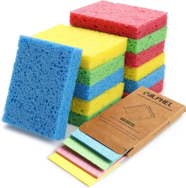 12 Counts Multipurpose Kitchen Sponges Pack Compostable Biodegradable Compressed Cellulose Sponges 18X Super Absorption POP UP Eco Sponges for Household Use