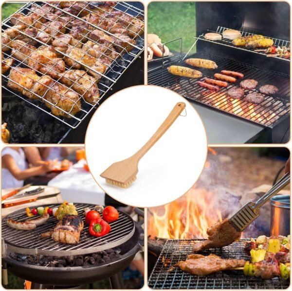 Wood Grill Brush, Grilling Accessories for Outdoor Grill, BBQ Grill Cleaner Brush with Long Wood Handle, Safe Grill Cleaner Brush Works for All Grill Types, No Metal, No Plastic - Image 6