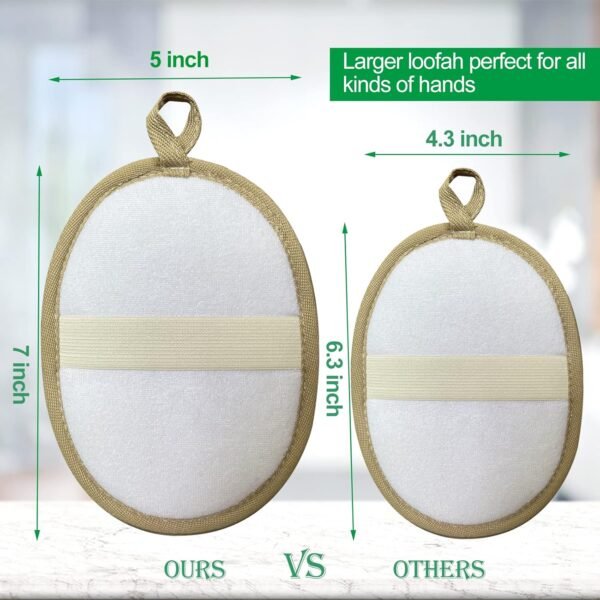 Large Natural Shower Loofah Sponge 7x5 inch, Exfoliating Body Scrubber, Premium Bath Sponge for Women and Men, Natural Luffa Made with Eco-Friendly and Biodegradable Large Lufas Pad 3 Packs - Image 3