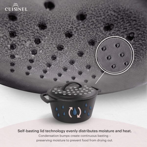 Cuisinel Cast Iron Dutch Oven - 3-Quart Deep Pot + Lid + Pan Scraper + Handle Covers - Large Pre-Seasoned Cooker for Baking Bread, Soup, Frying - Indoor/Outdoor Kitchen, Camping, Fire, BBQ Cookware - Image 4