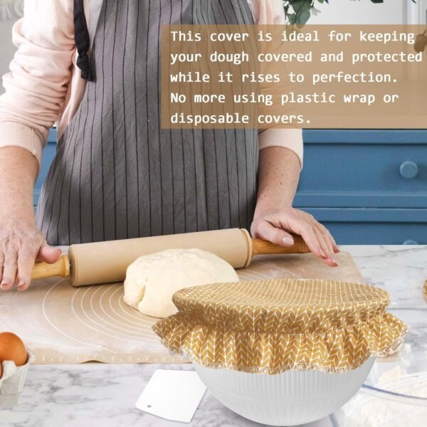 Reusable Beeswax Bread Bag - Cotton Beeswax Bread Bags With Cotton Bowl Cover Set for Homemade Bread,Freezer Storage Bag to Keep Fresh,Sourdough Bread Food Bag Baking Set - Image 4