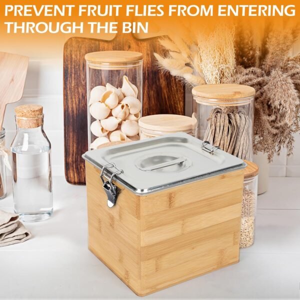 AQQHSAIN Compost Bin Kitchen with Lid Countertop Compost Bin Indoor Large Compost Bin Kitchen Odorless Smell Proof Composter Indoor with Stainless Steel Insert (Brown, 3L) - Image 4