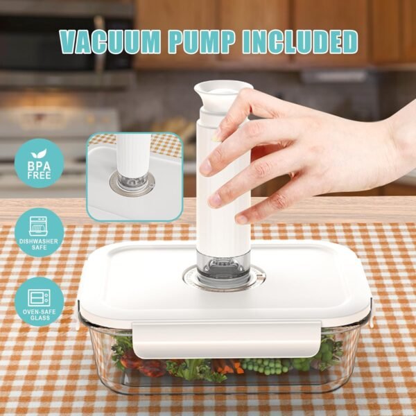 Vacuum Seal Glass Food Storage Containers with Sous Vide Bags, Meal Prep Container with Airtight Locking Lids for Lunch, BPA Free, Leak Proof, Long-Lasting Freshness-Square Set - Image 7
