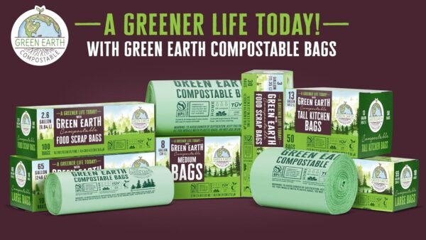 Green Earth Compostable Tall Kitchen Food Scrap Waste Bags, 13 Gallon, 49 Liter, 50-Count, Superior Strength 0.9 Mil Thickness, ASTM D6400, US BPI & Europe OK Compost Home Certified, USA - Image 6