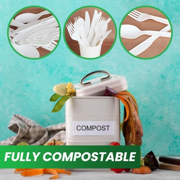 Compostable Cutlery Set | Compostable Bamboo Utensils, Disposable Cutlery Set - Compostable Forks & Bamboo Spoons | Biodegradable Cutlery Serving Utensils Picnics | 180 Counts - Image 5