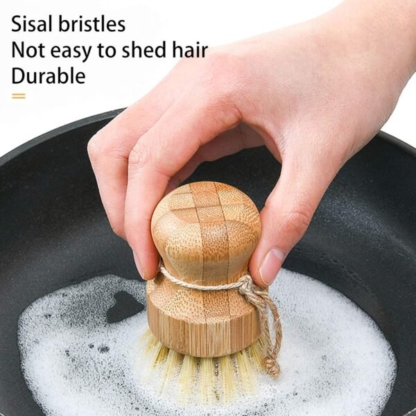 Natural Sisal Dish Washing Brush Bamboo Round Scrub Brush Pots Pans Vegetables Household Cleaning Brush… (Sisal) - Image 3