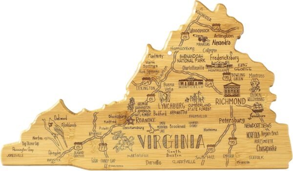 Totally Bamboo Destination Virginia State Shaped Serving and Cutting Board, Includes Hang Tie for Wall Display