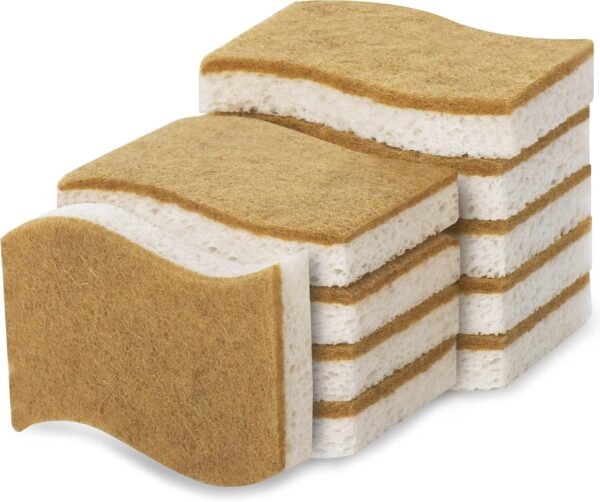 Foamstar Natural Sponges-10 Pack, Eco Friendly Non-Scratch Scrub Sponge for Kitchen, Biodegradable Plant Based Scrubber Sponges for Cleaning Dishes, Odor Free