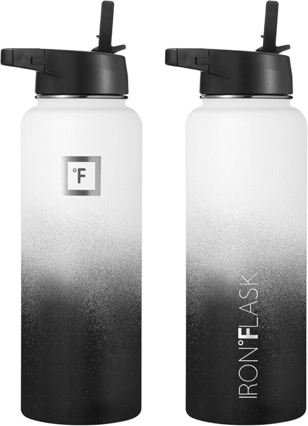 IRON °FLASK Camping & Hiking Hydration Flask with 3 Lids - Stainless Steel, Double Walled & Vacuum Insulated Water Bottle - Leak Proof & BPA Free (Day & Night, Straw - 40 oz) - Image 3