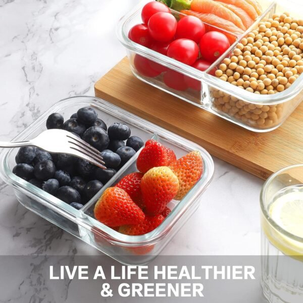 Bayco 9 Pack Glass Meal Prep Containers 3 & 2 & 1 Compartment, Glass Food Storage Containers with Lids, Airtight Glass Lunch Bento Boxes, BPA-Free & Leak Proof (9 lids & 9 Containers) - Image 6