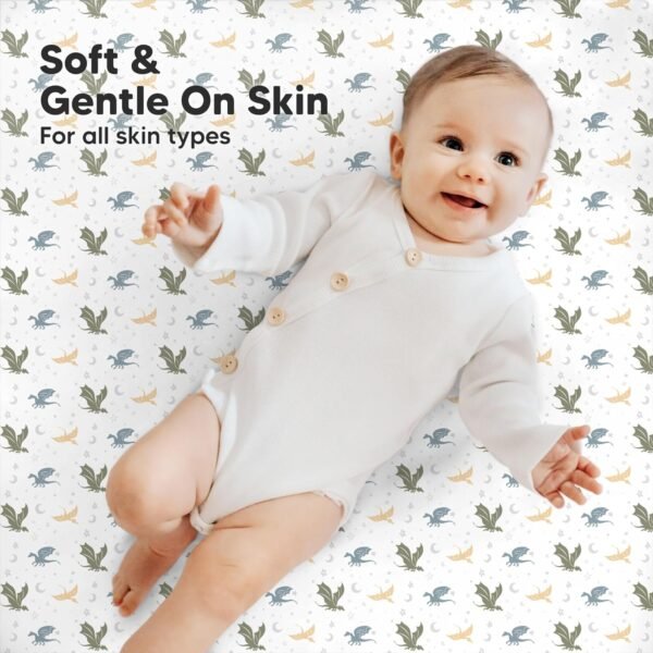 2-Pack Mini Crib Sheets Fitted, Pack and Play Sheets - Organic Cotton Pack N Play Sheets for Pack and Play Mattress, Playard Baby Crib Sheets, Jersey Crib Sheets Neutral for Boys, Girls (Dragon Tale) - Image 4