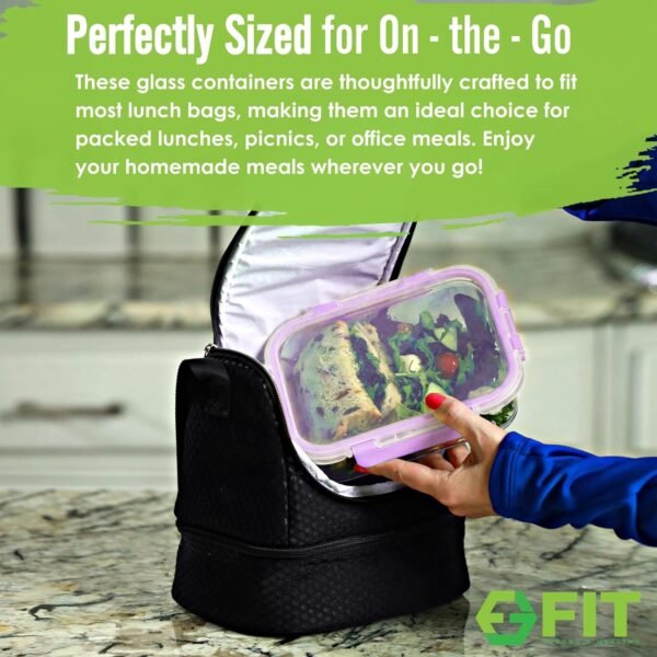 2 & 3 Compartment Glass Meal Prep Containers (4 Pack, 32 oz) - Glass Food Storage Containers with Lids, Glass Bento Box, Portion Control, Airtight, Oven & Freezer safe, Glass Food Container, Lavender - Image 6