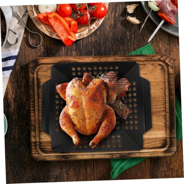 Toddmomy Barbecue Tool Roasting Pan Grill Tools Roaster Pan Grilling Platter BBQ Grill Baskets Camping Cookware Grilling Basket for Outdoor Grill Tray Iron Spray Non-Stick Paint Black - Image 5
