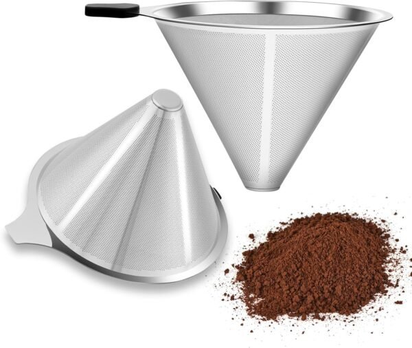 YOLIFE Pour Over Coffee Filters 2 PCS, Stainless Steel Coffee Filter, Paperless Reusable Cone Coffee Filter Dripper