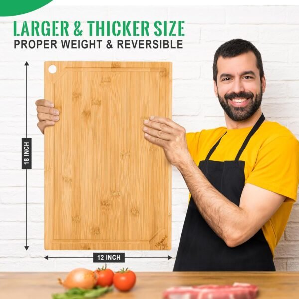 Hiware Extra Large Bamboo Cutting Board for Kitchen, Heavy Duty Wood Cutting Boards with Juice Groove, 100% Organic Bamboo, Pre Oiled, 18" x 12" - Image 2