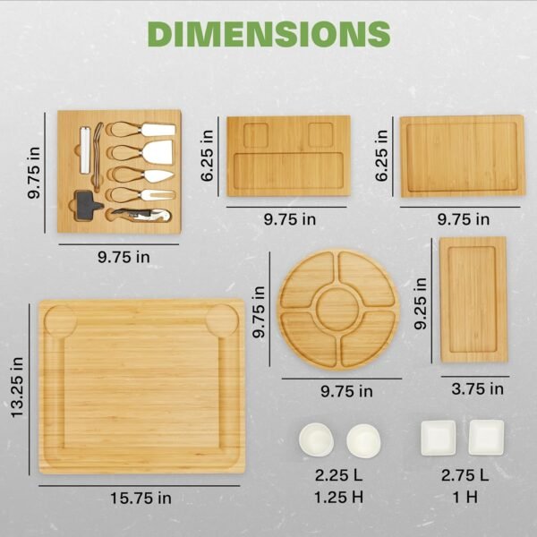 Dynamic Gear Charcuterie Boards with Drawers - Expandable Bamboo Cheese Board Set with Stainless Steel Utensils, Ceramic Bowls, Serving Trays, Utensil Drawer, and Appetizer Tray - 4 Hidden Drawers - Image 5