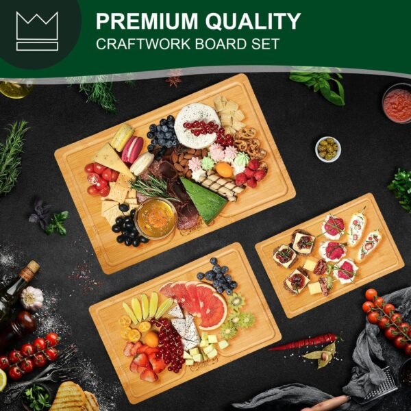 Totally Bamboo Cutting Boards for Kitchen - Wood Cutting Board Set with Juice Grooves, Wooden Non Toxin Cutting Boards, Chopping Boards, Charcuterie Boards, Serving Boards, Max Size 15" x 10" - Image 6