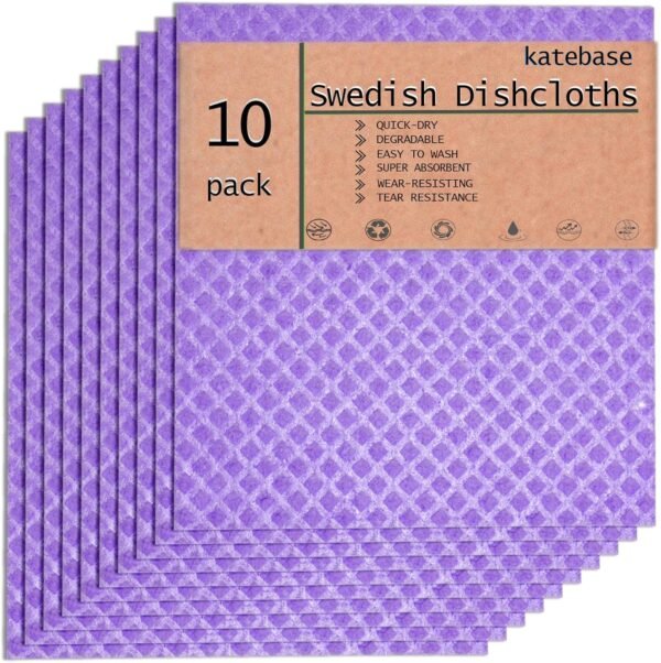 Swedish-dishcloths-for-Kitchen-10 Pack Swedish Dish Towels & Cellulose Sponge Cloth,Biodegradable and Reusable Cleaning Cloths,Absorbent and Quick Drying Dishcloth