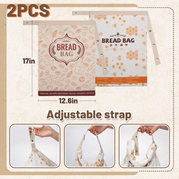 ANPHSIN 2pcs Beeswax Bread Bags for Homemade Bread - Reusable Sourdough Bread Storage Bags, Large Beeswax Wraps Freezer Bread Container for Fresh Bread Christmas Baker Gifts - Image 5