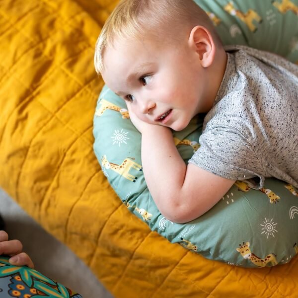 100% Organic Cotton Toddler Body Pillow, Hypoallergenic Kids Body Pillow for Sleeping or Lounging. Body Pillow for Kids with Machine Washable Cover. (Green/Giraffe) - Image 2