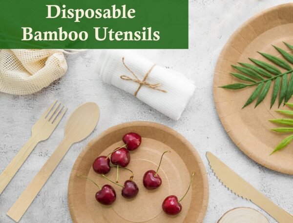 Disposable Bamboo Cutlery Sets - 150 Piece Total: 50 Forks, 50 Spoons, 50 Knives, 6 Inch Length Ecological Biodegradable Compostable Bamboo Utensils Bamboo Cutlery - Image 6