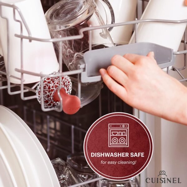 Cuisinel Cast Iron Chainmail Scrubber + Pan Scraper - The Patented Original Ergonomic Stainless & Silicone Pot & Skillet Cleaner - Premium Food-Safe Design - Easy Clean Dishwasher Safe Cookware Sponge - Image 8