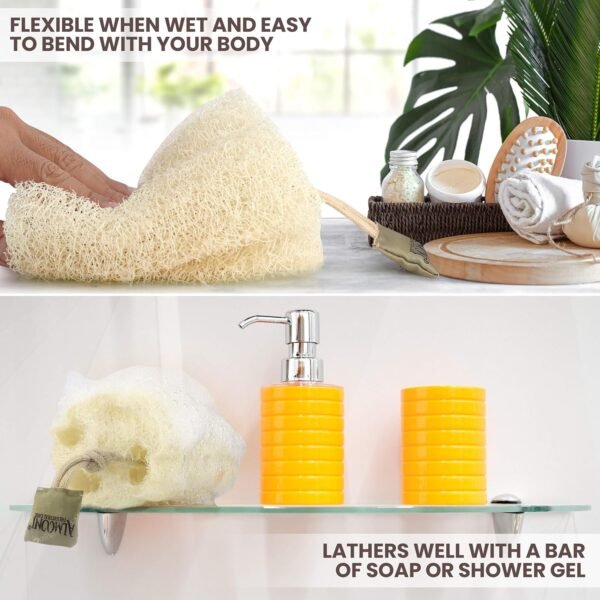 Almooni Egyptian Loofah Exfoliating Body Scrubber, Natural Real Egyptian Shower Loofah Sponge Body Scrubber for Women and Men, for Body and Face That Will Get You Clean - 3 Count (1 Pack) - Image 3