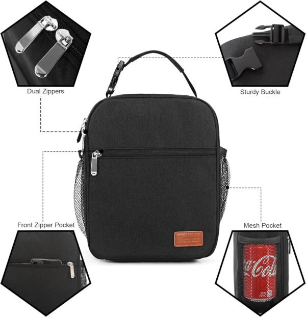 Femuar Lunch Box for Men Women Adults Small Lunch Bag for Office Work Picnic - Reusable Portable Lunchbox, Black - Image 5