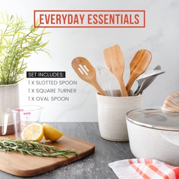 Chef Pomodoro Wooden Cooking Utensils 3-Piece Set, Bamboo | Large 12.5-Inch, Wooden Spatula for Cooking, Kitchen Utensil Set | Wooden Kitchen Frying Set, - Image 5