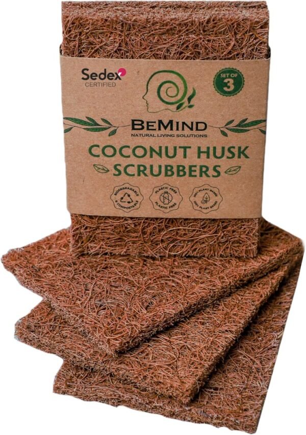 Coconut Husk Scrubber(3) Coconut Scouring Pads|Natural Dish Scrubber|Coconut Dish Scrubber|Eco Friendly Dish Scrubber|Coconut Scrubber|Coconut Husk Sponge|Coconut Husk Scouring Pad|Non-Scratch