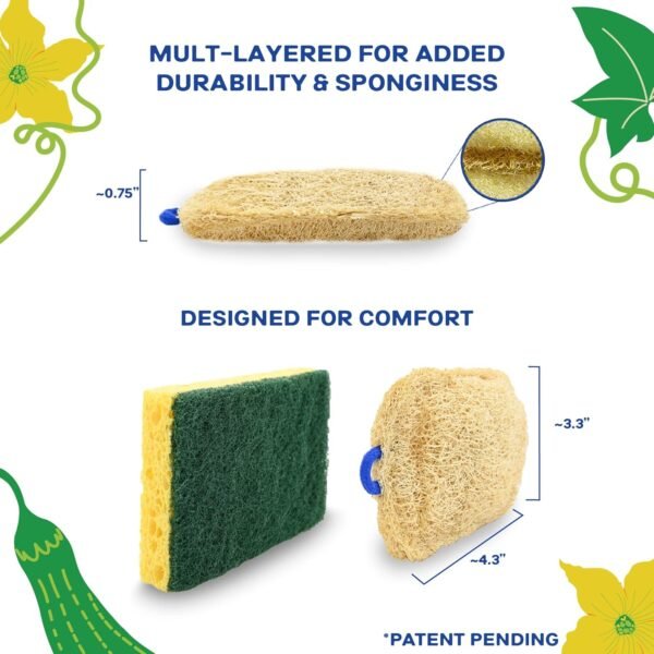All Natural Loofah Kitchen Sponge (4 Pack) - Eco Friendly Sponges - Compostable Sponge - Biodegradable Sponges Kitchen - Natural Sponges for Dishes - Image 3