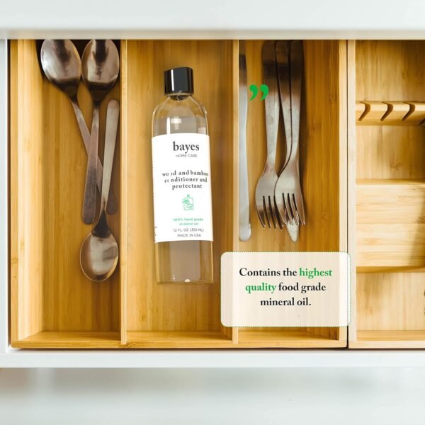 Bayes Food Grade Mineral Oil for Cutting Board - Mineral Oil Food Grade for Bamboo, Teak & Wood Conditioner and Protectant - Cutting Board Oil Food Grade Formula - Wood Oil for Cutting Board - 12 oz - Image 4