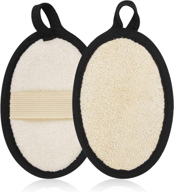 2Pcs Loofah Exfoliating Body Scrubber, Biodegradable Shower luffa Pad, Natural Loofah Sponge, Loofah for Men and Women (Black)