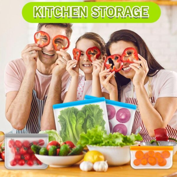ANZNKU 10 Pack Reusable Food Storage Bags, BPA Free PEVA Reusable Freezer Bags, Dishwasher Safe Silicone Bags, Leak-proof Reusable Lunch Bags for Kitchen(3 Gallon Bags+4 Sandwich Bags+3 Snack Bags) - Image 6