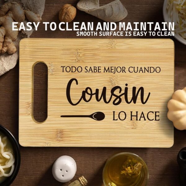 Cousins Gifts Cutting Boards for Kitchen, Cousin Sister Bamboo Cutting Board, Todo Sabe Mejor Cuando Abuelo Lo Hace Spanish Cousin Decorative Cutting Board Gifts for Cousins Female - Image 4