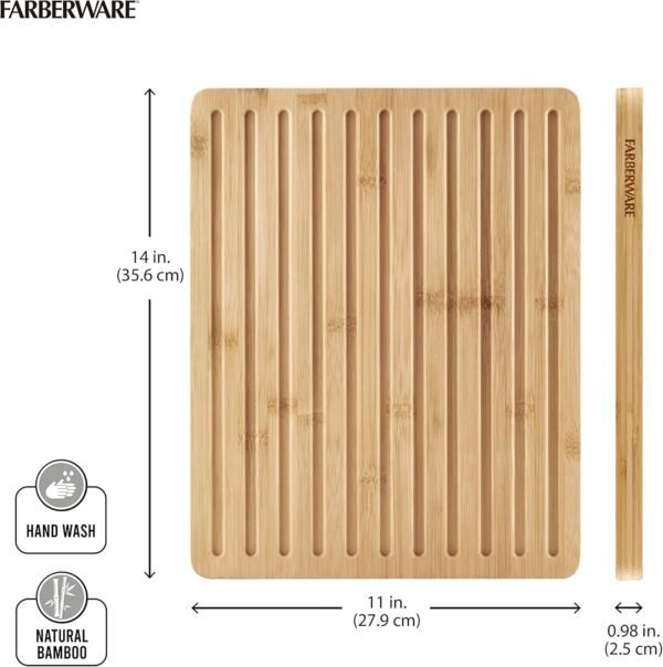 Farberware Bamboo Bread Cutting Board with Finger Grip and Juice Groove, 11x14 Inch, Bamboo - Image 4
