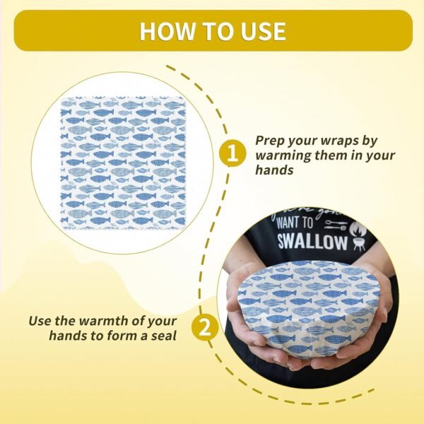 Beeswax Wraps for Food, Reusable Beeswax Wraps 9 Pack, Beeswax Wrap/Fish Apple Lemon - Image 4