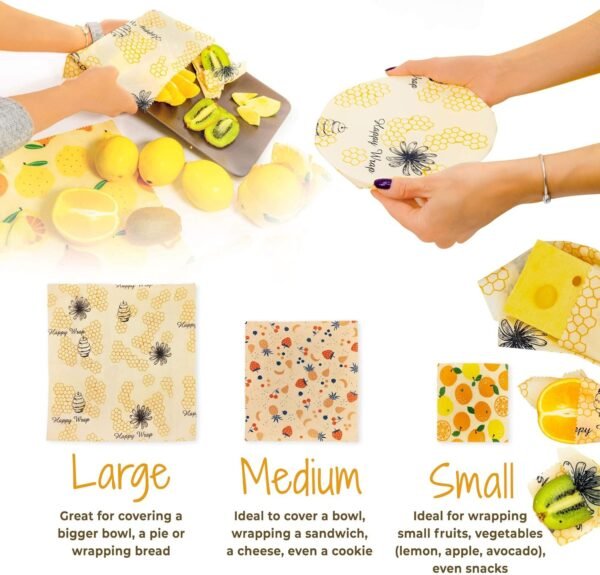 Reusable Beeswax Food Wraps Set – 9 Pcs Assorted Sustainable Beeswax Wrap, Washable Wax Wrapping, Bread Sandwich Storage Wax Covers (3 Each for Small, Medium, and Large) - Image 3