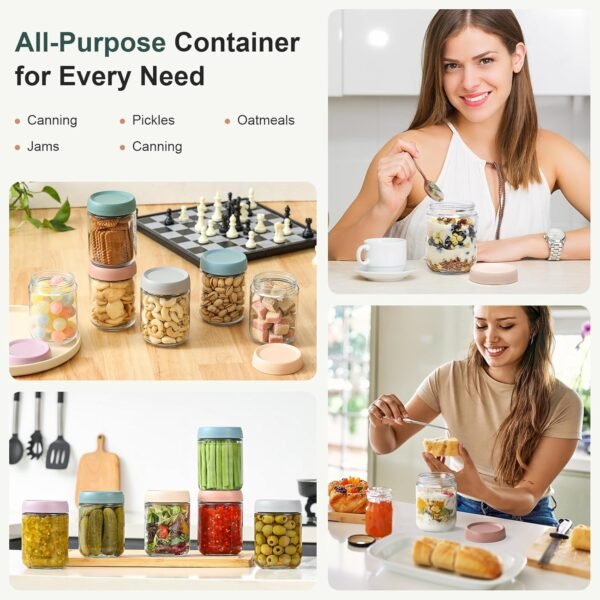 NETANY 6-pack 16 oz Overnight Oats Containers with Lids, Glass jars with Airtight Lids, Wide mouth Mason Salad jars, Glass Food Storage Containers for Snacks Yogurt Spice Sugar - Image 7