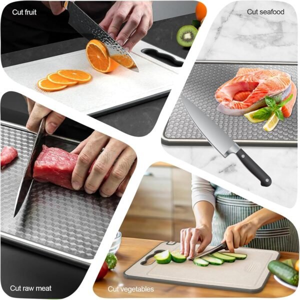 Stainless Steel Cutting Board,Double Sided Meat Chopping Board for Kitchen, Wheat straw pp Large Cutting Board,Scratch-resistant Mesh Design,Dishwasher Safe - Image 9