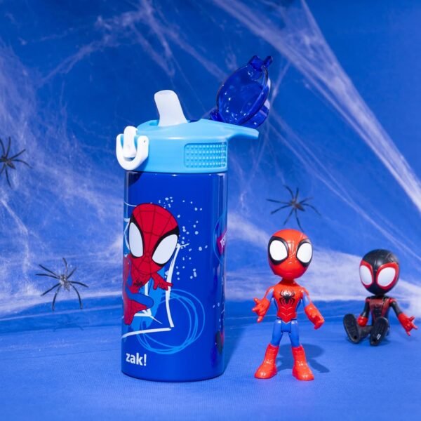 Zak Designs Marvel Spider-Man Sage Kids Water Bottle For School or Travel, 14oz Stainless Steel Water Bottle With Straw, Handle, and Leak-Proof, Pop-Up Spout Cover (Spidey and His Amazing Friends) - Image 2