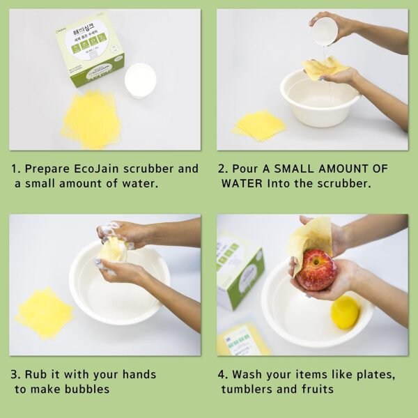 Disposable Scrub Sponge Contains Dried Detergent / Portable Pouch/ Small Size(12cmX10cm ±2cm),80Sheets / Cleaning Dishes Anytime,Anywhere / Portable Pre-soaped Wipe / No Need Detergent Yellow - Image 3