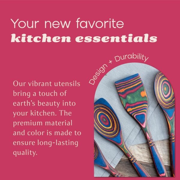 Pakkawood Ultimate Kitchen Starter Set – 9-Piece Bundle with 3 Spoons, 1 Spatula, 3 Spurtles & 2 Salad Hands, Housewarming Gift Set - Image 5
