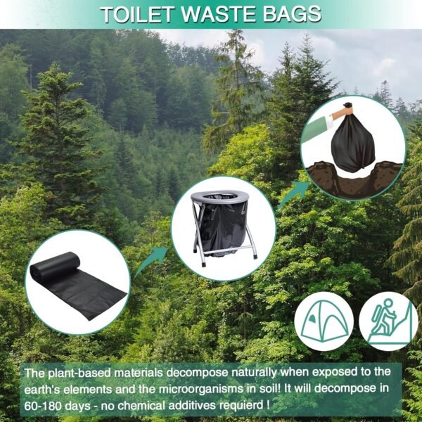 80 Portable Toilet Bags 100% Compostable 8 Gallon Camping Toilet Bags Use with 5 Gallon Bucket Toilet Waste Bags, Disposable Biodegradable Camping Poop Bags for Outdoor Camping Trash Bags - Image 3