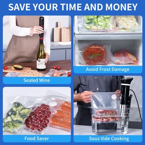AIRMSEN Handheld Vacuum Sealer for Food Preservation & Storage, Portable Mini Vacuum Sealer with 11 PCS Reusable Sous Vide Bags and 2 PCS Vacuum Wine Sealer - Image 4