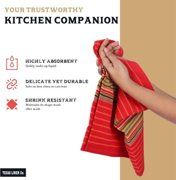 TEXAS LINEN CO. Kitchen Dish Towels, 100% Cotton Salsa Towels, Set of 12 (16x28 Inches), Multi Purpose Cooking Drying Restaurant Bar Cleaning Cloth Napkin, Highly Absorbent, Lint Free, Multi-Color - Image 2