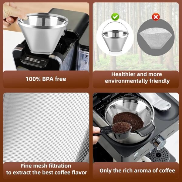 Reusable Cone Coffee Filters 4，304 Stainless Steel Permanent Coffee Filter，Permanent Filter for Ninja Coffee Maker, 2Pcs Permanent Cone Filter 4 - Image 5