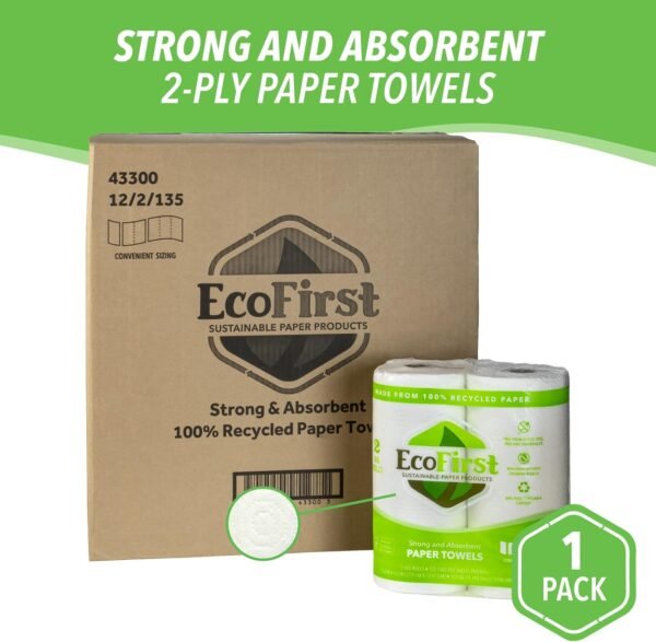 Recycled Paper Towels (2 Rolls) - Bulk Paper Towels - Paper Towels Half Sheet - Kitchen Paper Towels - Eco Friendly Paper Towels - Whitened Without Bleach - Free of Dyes, Inks & Fragrances - Image 2