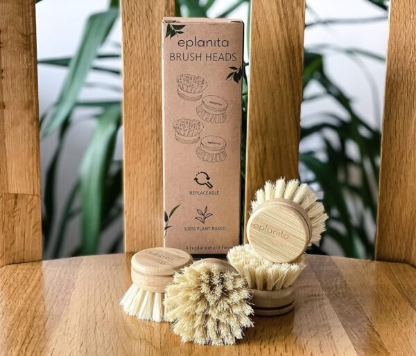 eplanita Replacement Brush Heads (Pack of 8) for Bamboo Dish Brush, Sisal Bristle Refills, Agave Cactus Fibres, Kitchen Eco Scrubber, Plastic Free Washing Up, Zero Waste Cleaning - Image 3